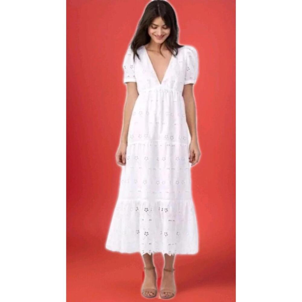 La Ligne Olivia Maxi Dress Size Small White Eyelets All Embroidered $425 #C